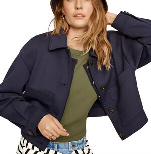 NEW ANN TAYLOR AT WEEKEND NIGHT SKY BLUE CROPPED SHIRT JACKET SZ L